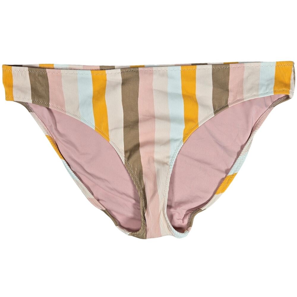 Aerie Ribbed Stripe Bikini Bottoms Ivory Gold Neutral Tan‎ Size XXL